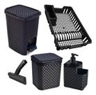 Jogo de Pia e Cozinha Porta Detergente Escorredor Rodo p/ Pia e Lixeira p/ Pia e com Pedal 5 Peças Jogo de Pia e Cozinha Porta Detergente Escorredor Rodo p/ Pia e Lixeira p/ Pia e com Pedal 5 Peças