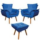 Jogo de Poltronas Decorativas com Puff Opala Azul Royal