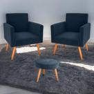 Jogo de Poltronas e Puff Austin Veludo Azul