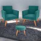 Jogo de Poltronas e Puff Austin Veludo Verde Menta Jogo de Poltronas e Puff Austin Veludo Verde Menta