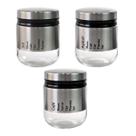 Jogo de porta tempero 3 pçs de inox e vidro 300 ml