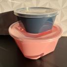 Jogo de pote de plástico redondo grande e médio azul rosa com 2 peças organizador alimentos Jogo de pote de plástico redondo grande e médio azul rosa com 2 peças organizador alimentos