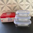 Jogo de pote de vidro hermético com 3 peças retangular p m g com trava para alimentos de geladeira kit conjunto potes Jogo de pote de vidro hermético com 3 peças retangular p m g com trava para alimentos de geladeira kit conjunto potes