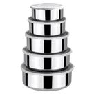 Jogo de Potes de Aço Inox Porta Alimentos 5 PÇS com Tampa Versátil Moderno