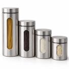 Jogo de Potes Herméticos 4 Peças De Vidro Com Visor Cozinha Inox