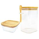 Jogo De Potes Herméticos Marmita De Vidro Com Tampa Bambu 500ml + 1000mL