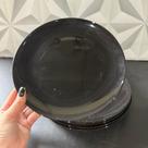 Jogo de prato de vidro preto raso com 6 peças de cozinha mesa posta - kit conjunto pratos pretos redondo de comida