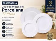 Jogo de Pratos 12 Peças Tramontina Santorini Porcelana Mesa Jantar Elegante