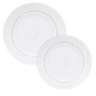 Jogo de Pratos Aparelho Jantar Kit 8 Peças Luxo Borda Prata Porcelana Branco Mônaco Wolff