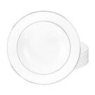 Jogo De Pratos Fundo 20,5cm Porcelana Kit 6 Peças Luxo Borda Prata Majesty Silver