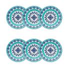 Jogo De Pratos Fundo Ellegance 6 Pc Ceramica Azul Verde