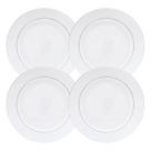 Jogo De Pratos Fundo Kit 4 Peças 21cm Sopa Borda Prata Mônaco Porcelana Branco Luxo