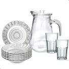 Jogo De Pratos Fundos Com Jarra E Copos 13 Peças Em Vidro