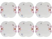 Jogo de Pratos Quadrado Porcelana Branco Raso - de Sobremesa Wolff Borboletas 6 Peças