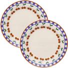 Jogo de Pratos Rasos Jardim Cerejas 8 Peças Cerâmica Estampado Xadrez Branco e Azul Biona Jogo de Pratos Rasos Jardim Cerejas 8 Peças Cerâmica Estampado Xadrez Branco e Azul Biona