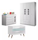 Jogo De Quarto Bebê Completo Com Armário 4 Portas Berço Retrô e Cômoda Livia - Móveis Leartam