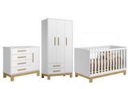 Jogo De Quarto Bebê Sophia Completo Com Armário Cômoda Berço Q Encanto Slim Branco Acetinado - Móveis Leartam