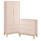 Jogo de Quarto Classic Guarda Roupa 2 Portas e Cômoda 3 Gavetas Rosa Fosco com Pés Madeira Natural - Reller Móveis Jogo de Quarto Classic Guarda Roupa 2 Portas e Cômoda 3 Gavetas Rosa Fosco com Pés Madeira Natural - Reller Móveis