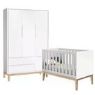 Jogo de Quarto Classic Guarda Roupa 3 Portas e Berço Branco Fosco com Pés Madeira Natural - Reller Móveis