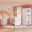 Jogo De Quarto Completo Infantil Bebê Guarda Roupa 2 Portas Cômoda 4 Gavetas Berço Simples C/ Colchão C/ Rodízios Doce Sonho 825 / 1 / 777