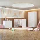 Jogo De Quarto Completo Infantil Bebê Guarda Roupa 3 Portas Cômoda 4 Gavetas Berço Simples Doce Sonho 2617 / 2561 / 1