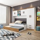 Jogo De Quarto Completo Modulado Solteiro Juvenil Lara 3 Pçs Nature/Branco