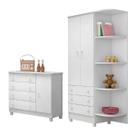 Jogo de Quarto Doce Sonho Guarda Roupa 2 Portas e Cômoda 1 Porta com Pés Branco - Qmovi
