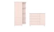 Jogo de Quarto Doce Sonho Guarda Roupa 2 Portas e Cômoda 1 Porta Rosa com Pés - Qmovi