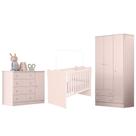 Jogo de Quarto Guarda Roupa, Berço e Cômoda Sapateira Rosa