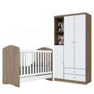 Jogo de Quarto Infantil Bala de Menta com Guarda Roupa e Berço Rústico/Branco - Móveis Henn