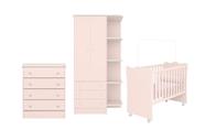 Jogo De Quarto Infantil Berço Cômoda Armário 2 Portas Rosa - Móveis Leartam