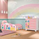 Jogo de Quarto Infantil - Cama e Comoda Carro Personagens - Rosa