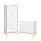 Jogo de Quarto Infantil Classic Guarda Roupa 2 Portas e Cômoda 6 Gavetas Branco Fosco com Pés Madeir