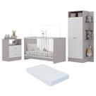 Jogo De Quarto Infantil Com Colchão Incluso Trevalla Móveis Pom Pom - Cinza-branco Cinza-branco