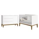 Jogo de Quarto Infantil Cômoda 1 Porta e Berço Classic Branco Fosco com Pés Amadeirado - Reller Móveis