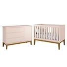 Jogo de Quarto Infantil Cômoda 1 Porta e Berço Classic Rosa Fosco com Pés Amadeirado - Reller Móveis