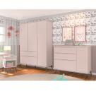Jogo de Quarto Infantil de Bebê Alice Rosê 100% MDF Guarda Roupa + Cômoda + Mesa de Apoio - Phoenix Baby