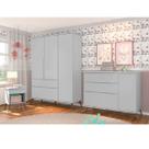 Jogo de Quarto Infantil de Bebê Melinda Cinza 100% MDF Roupeiro + Cômoda + Mesa de Apoio - Phoenix Baby