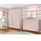 Jogo de Quarto Infantil de Bebê Melinda Rosê 100% MDF Roupeiro + Cômoda + Mesa de Apoio - Phoenix Baby