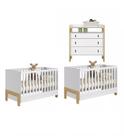 Jogo De Quarto Infantil Gêmeos Com 2 Berços Encanto Fantasy E Cômoda Branco
