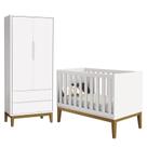 Jogo de Quarto Infantil Guarda Roupa 2 Portas e Berço Classic Branco Fosco com Pés Amadeirado - Reller Móveis