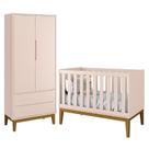 Jogo de Quarto Infantil Guarda Roupa 2 Portas e Berço Classic Rosa Fosco com Pés Amadeirado - Reller Móveis
