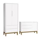 Jogo de Quarto Infantil Guarda Roupa 2 Portas e Cômoda 1 Porta Classic Branco Fosco com Pés Amadeirado - Reller Móveis