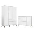 Jogo De Quarto Infantil Guarda Roupa 3 Portas e Cômoda 1 Porta 3 Gavetas 100% Mdf P04 Mel Branco Mpozenato