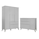Jogo de Quarto Infantil Guarda Roupa e Cômoda 100% Mdf Z39 Mel Cinza - Mpozenato