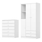 Jogo de Quarto Infantil Guarda Roupa e Cômoda Bala de Menta Branco - Henn