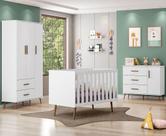 Jogo de Quarto Infantil Helena Retrô - Roupeiro, Cômoda e Berço Mini Cama Ana - Branco