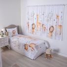 Jogo de Quarto Infantil Lençol Solteiro 2 Peças e Cortina Decorativa Safari