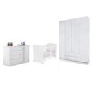 Jogo de Quarto Infantil MDF Old Clean Berço Mini Cama c/ Perfil Doce Sonho c/ Roupeiro e Cômoda - Bela Móveis