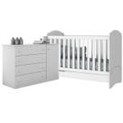 Jogo de Quarto Infantil MDF Old Clean Cômoda Sapateira 4 Gavetas + Berço Mini Cama Branco - Bela Móveis